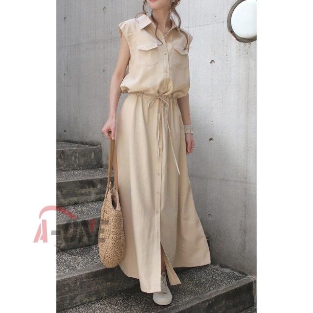 ロングワンピ シャツワンピ 袖なし 高身長 トール リゾートワンピース ロング丈 グレー カーキ 黒ワンピ お呼ばれワンピース 春 夏 の通販はau Pay マーケット A One