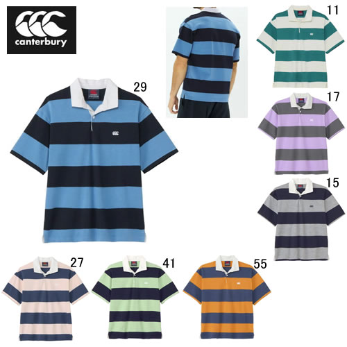 カンタベリー ラガーシャツ 半袖 襟付 メンズ  canterbury 4インチ ストライプ ラグビージャージ ラグビー ボーダー 綿 タウンユース RA325133 NEW セール