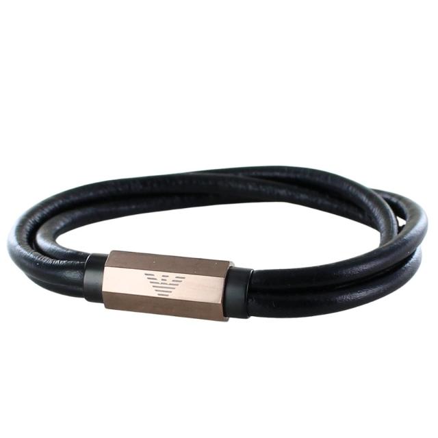 エンポリオアルマーニ レザーブレスレット メンズ ブレスレット 革 ブラック シンプル おしゃれ 革小物 ブランド アクセサリー 彼氏 夫 父 記念日 結婚記念日 誕生日プレゼント　成人 卒業 入学