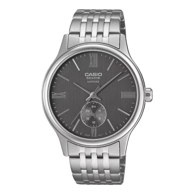 CASIO BESIDE メンズ 腕時計 海外モデル サファイアガラス グレー シルバー メタルベルト 上品 エレガント プレゼント ギフト カシオ ビサイド 男性用 BMS-100D-8AV 成人 卒業 入学_1