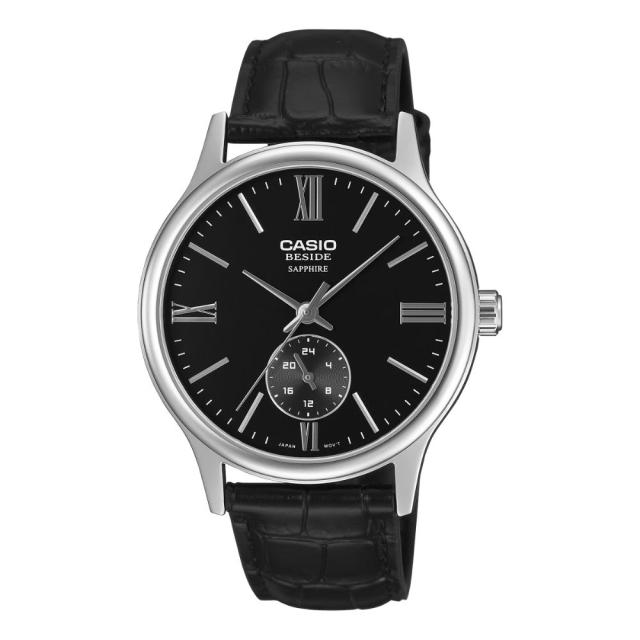 CASIO BESIDE メンズ 腕時計 海外モデル サファイアガラス ブラック レザーベルト 上品 高級感 クラシック プレゼント ギフト カシオ ビサイド 男性用 BMS-100L-1AV 成人 卒業 入学_1