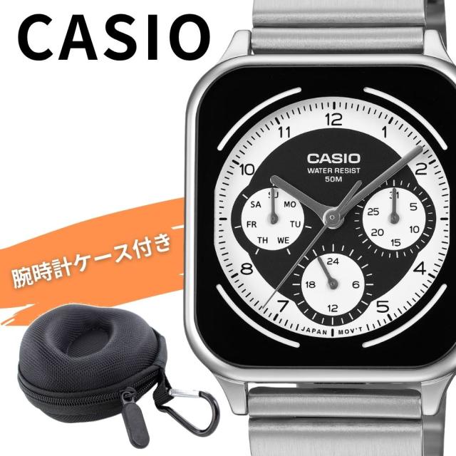 カシオ 腕時計 メンズ スクエア ブラック シルバー メタル 多針 日付 曜日 24時間表示 アナログ CASIO 海外モデル おしゃれ ビジネス プレゼント 収納ケース付き ギフト MTP-M307D-1B 成人 卒業 入学