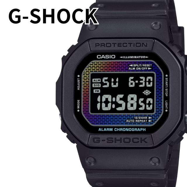 カシオ Gショック メンズ 腕時計 デジタル おしゃれ スクエア ブラック レインボーブリックウォール 20気圧防水 耐衝撃 海外モデル CASIO G-SHOCK 誕生日 ギフト DW-5600RW-1　成人 卒業 入学