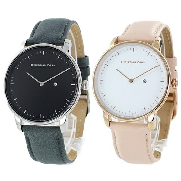 クリスチャンポール ペア ウォッチ 結婚祝い 夫婦 友達 カップル 腕時計 手表 メンズ レディース 日付表示 グレー ピンクベージュ 誕生日プレゼント 卒業 入学 お祝いの通販は