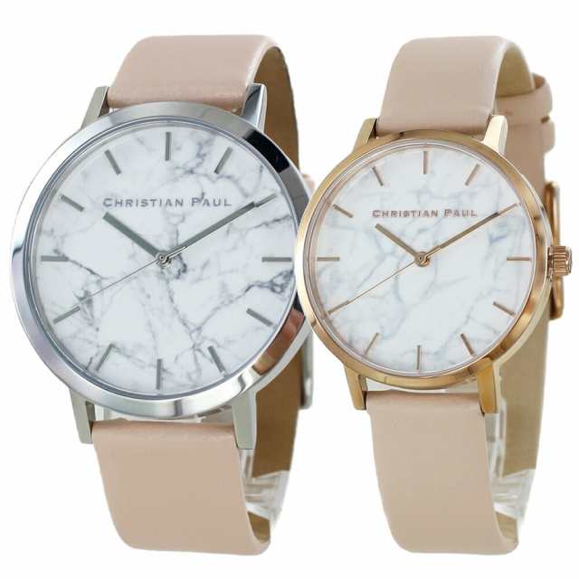 クリスチャンポール 時計 メンズ レディース ペアウォッチ 43mm 35mm ホワイトマーブル 大理石柄 ベビーピンク レザー MAR-02MRL-02 誕生日プレゼント 卒業 入学 お祝いの通販は 22,800円