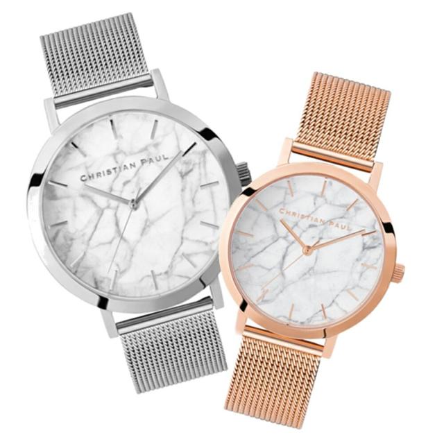 ペア収納BOX付き クリスチャンポール ペアウォッチ 同サイズ 43mm 大理石柄 白 レザー 天然皮革 MR-06MR-03 腕時計 記念日 母の日 父の日 クリスマスプレゼント クリスチャンポール]christianpaul ペア収納ケースつきペア