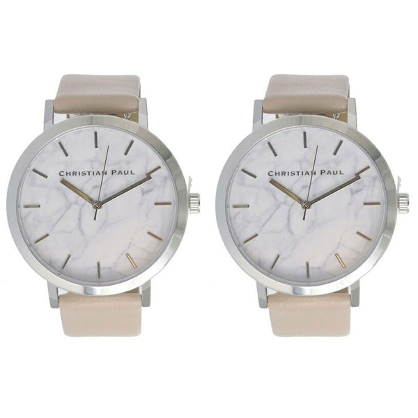 クリスチャンポール 時計 ユニセックス ペアウォッチ シェア 43mm ホワイトマーブル 大理石柄 シルバーケース ベビーピンク レザー MAR-02MAR-02 誕生日プレゼント 卒業 入学 お祝いの通販は
