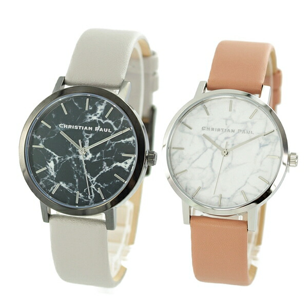 【ペア収納ケースつき】クリスチャンポール 腕時計 手表 ペアウォッチ 大理石柄 黒 白 マーブル 天然皮革 レザー グレー ヌードベージュ MBB3502MWS3504 誕生日プレゼント 卒業 入学 お祝いの通販は 25,800円
