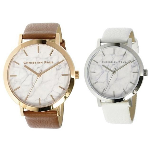 【無料特典付き！】クリスチャンポール 時計 ペアウォッチ 43mm 35mm ホワイトマーブル 大理石柄 ブラウン ホワイト 天然皮革 MR-06MRL-03 カップル 男女 ペアセット 誕生日ギフト 記念日 卒業 入学 お祝いの通販は 24,800円