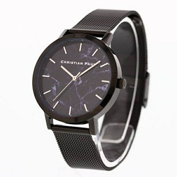 クリスチャンポール 時計 レディース 腕時計 手表 35mm ブラックマーブル 大理石柄 ステンレス MRML-01 MBB3518 誕生日プレゼント　成人 卒業 入学