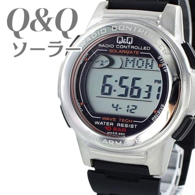 シチズン Q&Q 電波ソーラー 腕時計 メンズ レディース デジタル 正規品 43.5mm 電池交換不要 10気圧防水 大きい数字 見やすい 軽量 スポーツ 水泳 釣り シニア 学生 MHS5-300 成人 卒業 入学