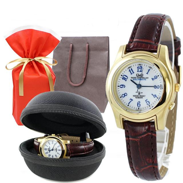 ギフトセット 女性 シチズン レディース 腕時計 手表 電波ソーラー ラッピング済み 時計ケースつき 携帯収納ケース Q&Q 電波時計 防水 受験 試験 通勤 通学 彼女 女友達 妻 母親 誕生日プレゼント 紙袋つき 2023　成人 卒業 入学