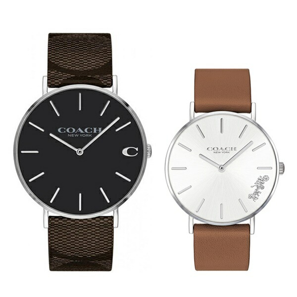 【ペアBOX付き】コーチ 腕時計 手表 ペアウォッチ チャールズ ペリー レザー 革 シンプル ブラック シルバー 1460215614503120 誕生日プレゼント 卒業 入学 お祝いの通販は