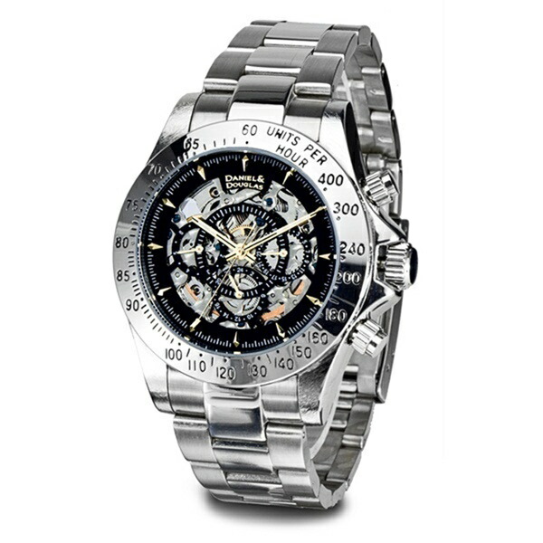 無料特典付き！ DANIEL DOUGLAS ダニエルダグラス 時計 メンズ 腕時計 手表 40mm ブラック×ゴールド シルバー ステンレス 機械式 自動巻き DD8802-BKGD 誕生日プレゼント 卒業 入学 お祝いの通販は