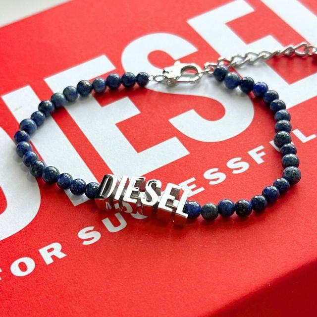 ディーゼル DIESEL ブレスレット メンズ レディース ユニセックス おしゃれ ブルーアゲート 天然石 数珠タイプ ステンレス ロゴチャーム ブランド アクセサリー ギフト プレゼント DX1544040　成人 卒業 入学