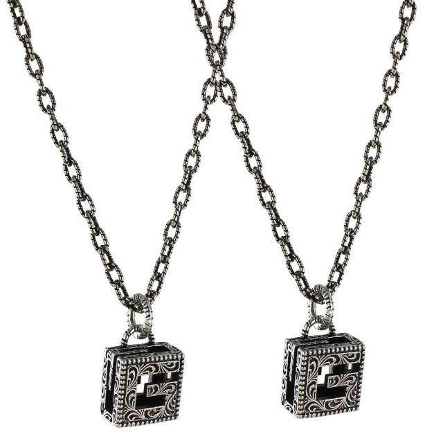 GUCCI グッチ ネックレス ペアセット ペアネックレス ユニセックス メンズ レディース スクエアG キューブペンダント アンティークシルバー ブランド ジュエリー ペアギフト プレゼント 記念日 ギフト 552768-J8400-0811　成人 卒業 入学_4