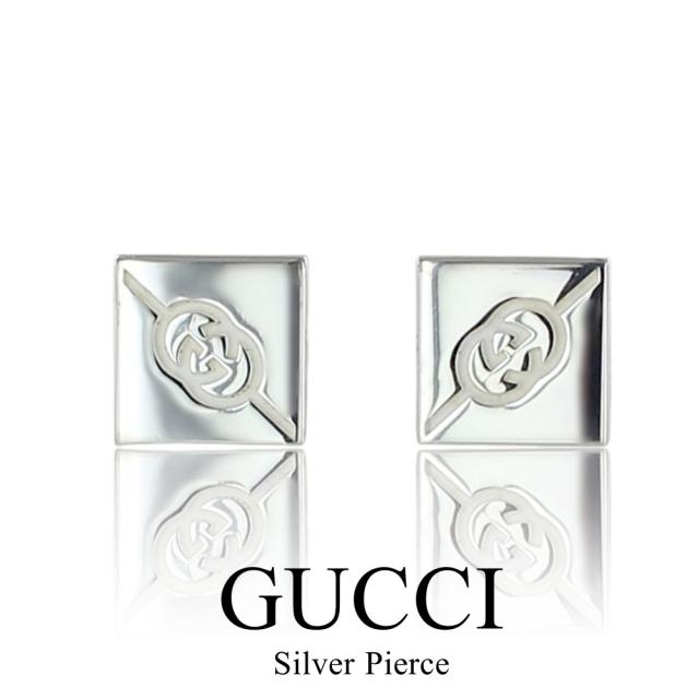 メンズ GUCCI (グッチ) インターロッキングG スタッド ピアス シルバー