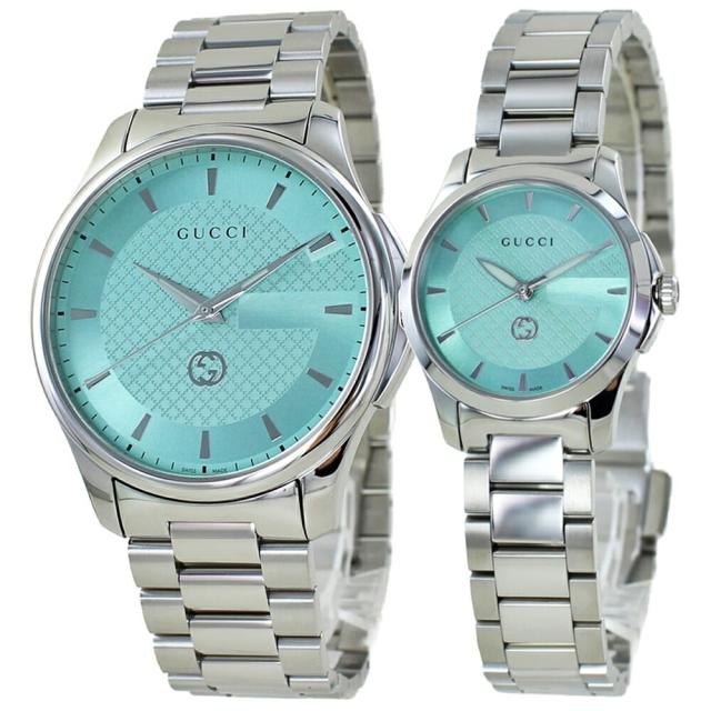 ペアウォッチ グッチ ペア 腕時計 手表 婚約 結婚 記念日 両親 プレゼント 高級時計 GUCCI Gタイムレス メンズ レディース お揃い カップル ペアギフト ターコイズブルー シルバー ブレスレットウォッチ 卒業 入学 お祝いの通販は