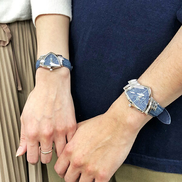 【ペア腕時計BOXプレゼント！】ハミルトン 時計 ペアウォッチ VENTURA ベンチュラデニム 2本セット シルバーケース デニムレザー ブルー H24411941H24211941 誕生日プレゼント　成人 卒業 入学_2
