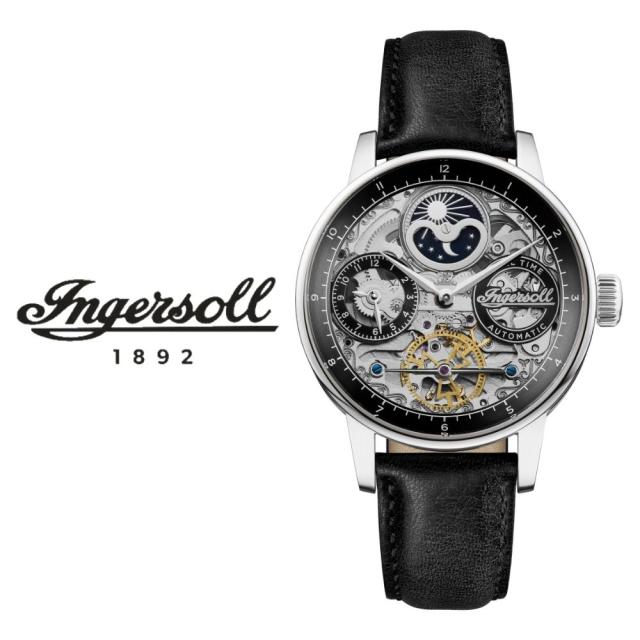 自動巻き 腕時計 インガソール 正規 ザ ジャズ オートマチック ムーンフェイズ デュアルタイム ブラックレザー 電池交換不要 メンズ アメリカ ニューヨーク ブランド 時計 ヴィンテージ かっこいい 大人 彼氏 夫 父 誕生日プレゼント 記念日 男性 ギフト　成人 卒業 入学
