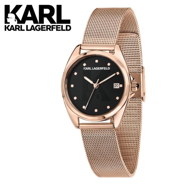 正規品 日本限定 KARL LAGERFELD 腕時計 レディース メッシュベルト ローズゴールド ブラック カールラガーフェルド ウォッチ 誕生日 記念日 ギフト プレゼント 成人 卒業 入学