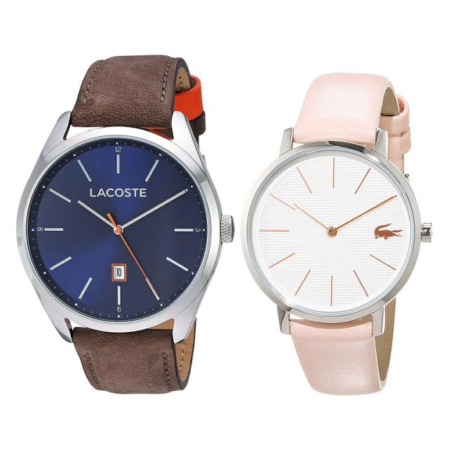 【時計＆指輪収納BOXつき】ラコステ 時計 ペアウォッチ 2本セット 腕時計 手表 ブラウン ピンク レザー 革ベルト 20109102001070ペアセット カップル 誕生日ギフト 記念日 卒業 入学 お祝いの通販は
