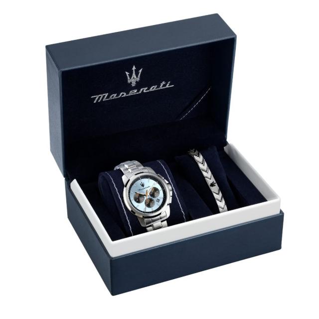 MASERATI 正規品 マセラティ ギフトセット 腕時計 &amp; ブレスレット スクセッソ クロノグラフ ライトブルー シルバー メンズ ステンレス クオーツ ウォッチ 誕生日 就職祝い 男性 ギフト プレゼント 成人 卒業 入学_6