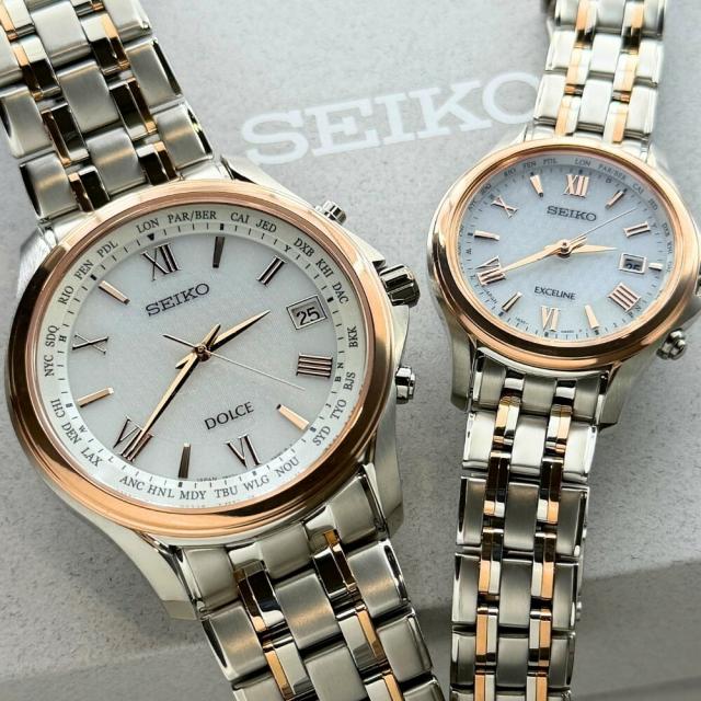 正規品 SEIKO セイコー ペアウォッチ 結婚記念日 電波ソーラー ドルチェ エクセリーヌ チタン 日本製 防水 メンズ レディース 腕時計 ペア時計 結婚式 銀婚式 金婚式 プレゼント SADZ202 SWCW162 成人 卒業 入学_1