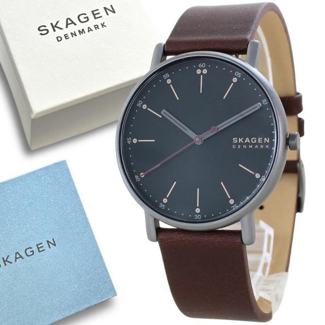 SKAGEN スカーゲン 腕時計 メンズ スリム 薄型 チェリーウッドレザー シンプル ミニマル ブラック文字盤 ビジネス カジュアル 誕生日 記念日 男性 プレゼント ギフト SKW6860 成人 卒業 入学