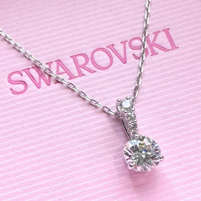 スワロフスキー 純正ショッパー付き ネックレス レディース シンプル 上品 シルバー ホワイト クリスタル ペンダント ブランド アクセサリー 女性 彼女 妻 母 プレゼント ギフト 5472635　成人 卒業 入学_1