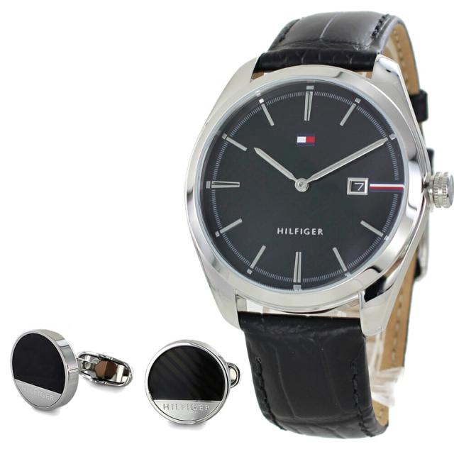 箱ボロ・BOX訳あり トミーヒルフィガー 腕時計 手表 メンズ 男性 アクセサリーセット ギフトボックス カフス付き かっこいい 父 おしゃれ ブランド 感謝 誕生日 男友達 ギフト 贈り物 レザーベルト ウォッチ ブラック プレゼントに最適　成人 卒業 入学