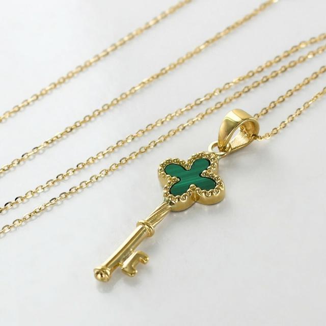 K18 18金 ネックレス レディース ゴールド ミルグレイン 鍵 マラカイト チェーンネックレス シンプル ペンダント ギフト プレゼント 女性 妻 母 誕生日 結婚記念日 高級感 上品 華奢　成人 卒業 入学_2