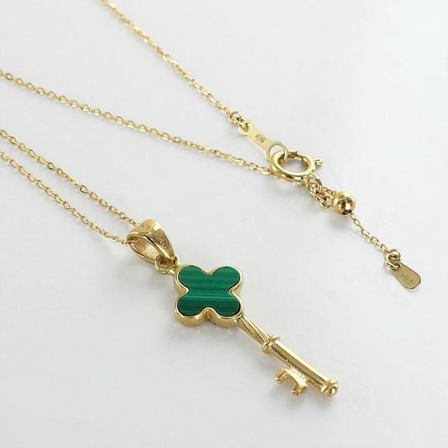 K18 18金 ネックレス レディース ゴールド ミルグレイン 鍵 マラカイト チェーンネックレス シンプル ペンダント ギフト プレゼント 女性 妻 母 誕生日 結婚記念日 高級感 上品 華奢　成人 卒業 入学_3