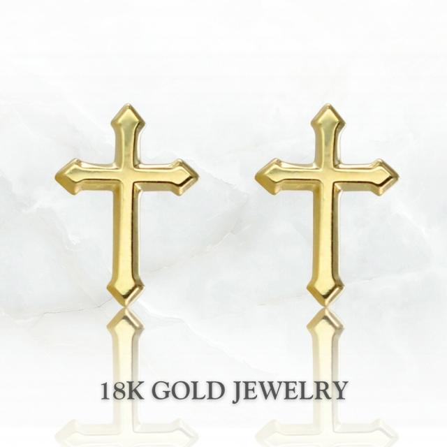 K18 ピアス 18金 レディース クロス 十字架 ゴールド 小ぶり 幸運のお守り シンプル 上品 金属アレルギー対応 両耳 誕生日 プレゼント 彼女 女性 妻 記念日 ギフト 成人 卒業 入学