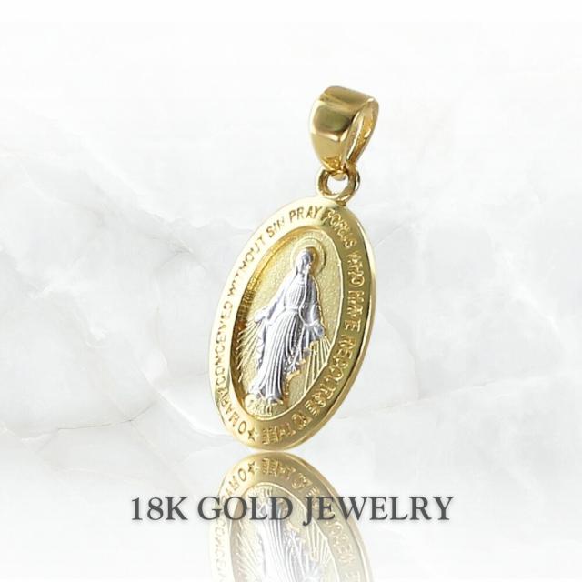18金 ペンダントトップ ネックレス チャーム　レディース メダイ K18 K18WG お守りジュエリー ゴールド ツートーン 金 プレゼント ペンダントヘッド トップのみ プレゼント 女性 母 妻 誕生日 婚約 結婚記念日 ギフト 贈り物　成人 卒業 入学_1