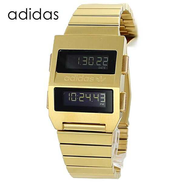 アディダス 見やすい デジタル腕時計 ステンレス ゴールド メンズ