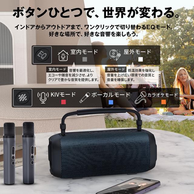 大音量 多機能 防水 IPX7 スピーカー ポータブル拡声器 bluetooth 80W 長時間再生 高音質 ブルートゥース 5.3 会議 屋外 アウトドア モバイルバッテリー機能 RGBライト カラオケマイク2本セット 司会 パーティー カラオケ 街頭演説 会議 学校イベント セミナーに最適_2