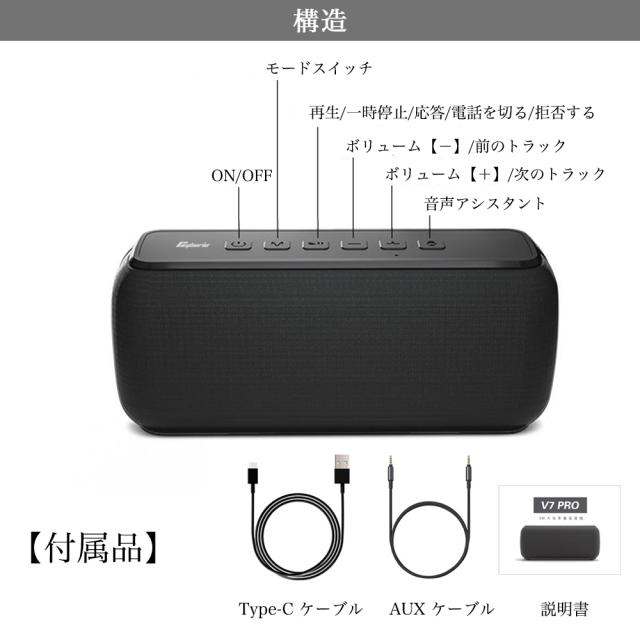 Bluetooth 5.0スピーカー 60W大音量 重低音 高音質 ブルートゥーススピーカー TWS 2台ペアリング IPX5 生活防水 車 アウトドア 小型 ポータブルワイヤレススピーカー 大容量バッテリー マイク内蔵 TF micro SDカード ハンズフリー通話 Aux有線対応 スマホ タブレット テレビ_11