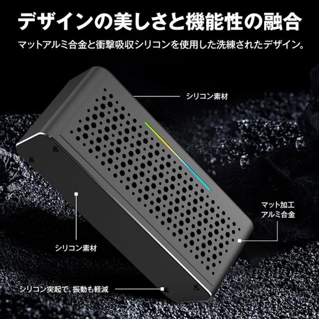 【Bluetooth5.3 ワイヤレススピーカー】マット加工アルミ合金 高音質 60Wデュアルステレオサウンド 重低音 TWS接続 長時間再生 RGBライト AUX TFカード対応 ハンズフリー通話 コンパクト おしゃれ DSP技術搭載 アルミボディ プレゼント ギフトにも最適_4