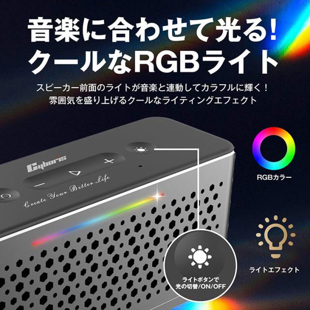 【Bluetooth5.3 ワイヤレススピーカー】マット加工アルミ合金 高音質 60Wデュアルステレオサウンド 重低音 TWS接続 長時間再生 RGBライト AUX TFカード対応 ハンズフリー通話 コンパクト おしゃれ DSP技術搭載 アルミボディ プレゼント ギフトにも最適_6