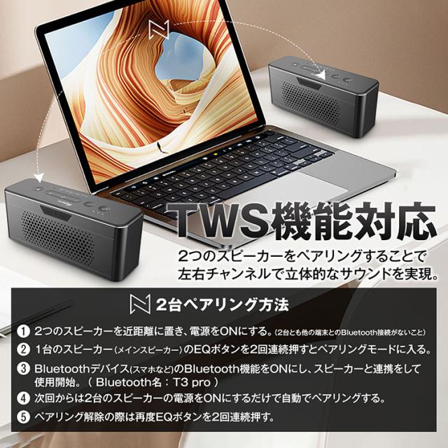 【Bluetooth5.3 ワイヤレススピーカー】マット加工アルミ合金 高音質 60Wデュアルステレオサウンド 重低音 TWS接続 長時間再生 RGBライト AUX TFカード対応 ハンズフリー通話 コンパクト おしゃれ DSP技術搭載 アルミボディ プレゼント ギフトにも最適_7