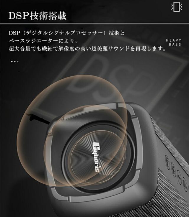 【Cyboris正規品】60W出力 ブルートゥーススピーカー IPX7 完全防水 18時間連続再生 Bluetooth 5.0 重低音 高音質 大容量バッテリー お風呂 海 車 アウトドア ポータブルワイヤレス モバイルスピーカー ハンズフリー マイク内蔵 モバイルバッテリー機能付 TWSペアリング対応_4
