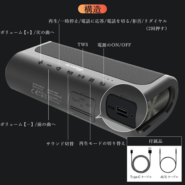 【Cyboris正規品】80W出力 ハイパワー 大迫力 ブルートゥーススピーカー 18時間連続再生 Bluetooth 5.0 重低音 高音質 大容量バッテリー ポータブルワイヤレス モバイルスピーカー ハンズフリー マイク内蔵 モバイルバッテリー機能付 TWSペアリング対応_12