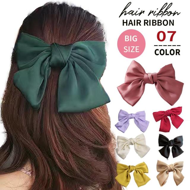 リボン レディース ヘアアクセサリー 大きいサイズ バレッタ 可愛い おしゃれ 上品 レース 結婚式 黒 赤 白 ピンク