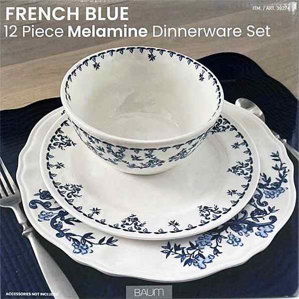 送料無料】FRENCH BLUE メラミン ディナーウェア 12枚セット 食器セット プレート ボウル 皿 12ピース フレンチブルー BAUM  コストコの通販はau PAY マーケット - ウイッチ | au PAY マーケット－通販サイト