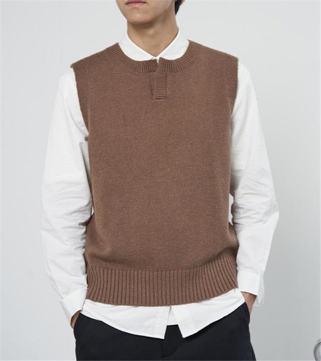 ニットベスト メンズ クルーネック プルオーバー レイヤード ゆったり 重ね着 カジュアル ビジネス 秋服 秋冬 チョッキ ノースリーブ 無地 通勤 細身 ロッキーモンロー Rocky Monroe 接触冷感 ニットベスト プルオーバー
