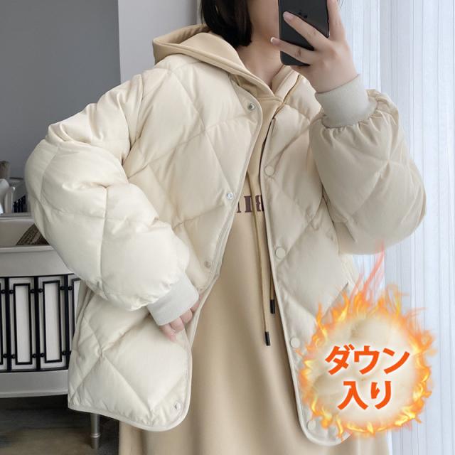 ダウンジャケット レディース 冬服 ショート丈 クルーネック