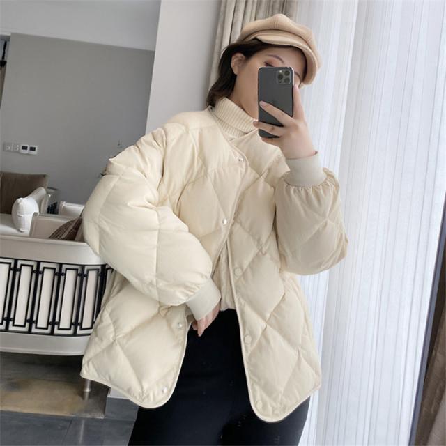 ダウンジャケット レディース 冬服 ショート丈 クルーネック