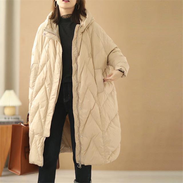 【水曜日まで！10％クーポン配布中】 ダウンコート レディース 冬服 ロング丈 フード付き キルティングダウン ジップアップ 無地 秋冬 ゆったり 暖かい ひざ丈 保温 防寒 羽織り アウター 軽量 水曜日まで！10％クーポン配布中】 ダウンコート レディース 冬服