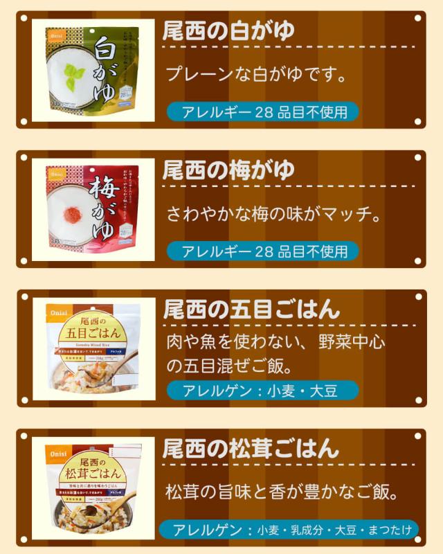 非常食セット 尾西食品 アルファ米 32食セット 全16種類x各2袋コンプリートセット 5年保存食 防災マニュアル付 アレルギー対応食入 尾西のアルファー米 onisi 賞味期限5年保存 防災用品 備蓄品_4